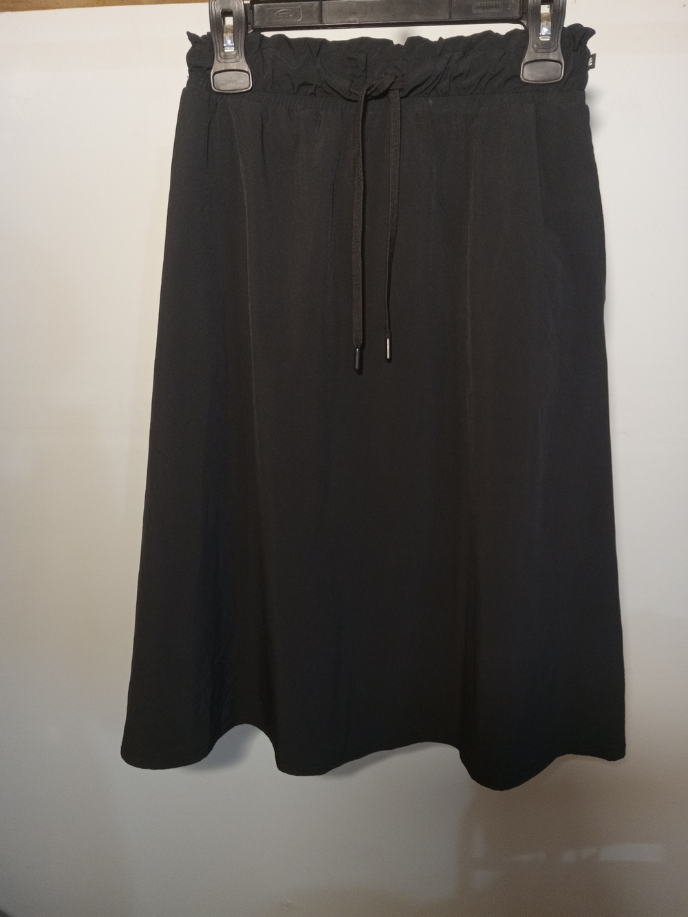 Black Drawstring Waist A-Line Skirt - Women's